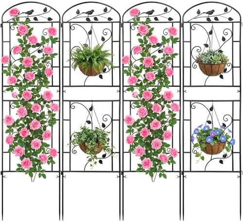 Garden Trellis for Climbing Plants, 4 Pack 71x20 in Metal Lattice Panel with Black Coating, Tall Climbing Support for Rose Vines Clematis Flowers Vegetables Fruits - Plant Trellis Outdoor by CLFUN