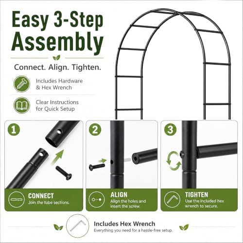 SUNLPH Thickness Metal Garden Arch Trellis for Climbing Plants, Rustproof, Black, 4.6x8.2 or 7.2x6.9 Ft, Wedding Arbor Archway for Bridal Party Flower Decoration - Image 6