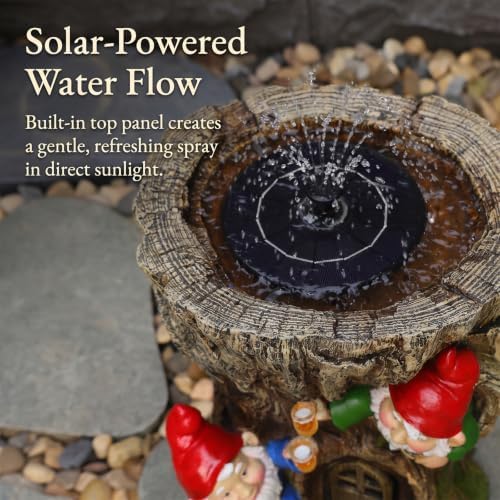 Sunlinua Gnome Outdoor Water Fountain with Solar Pump Tree Stump Waterfall - Image 4