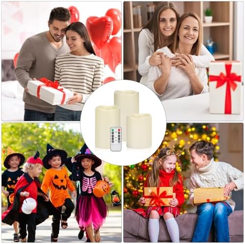 Flameless Candles 4" 5" 6" Outdoor Indoor Pillars Battery Operated Flickering Candles Include 10-Key Remote Timer 400+ Hours by 2 AA Batteries (Ivory Candle - Warm light, 3"D x 4"|5"|6" H - 12 Pack) - Image 5