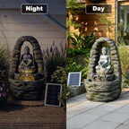 27.2" H Solar Water Fountain Outdoor with LED Lights, Zen Buddha Garden Water Feature with Cascading Flow for Patio Backyard Porch Decor - Image 4