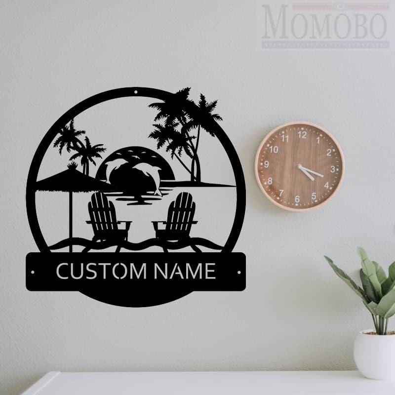 Dolphins Sea Sunset Beach Custom Name Sign Metal Wall Art Personalized Last Name Plaque Outdoor Metal Wall Art Personalized Gift for Wedding/Housewarming - Image 7