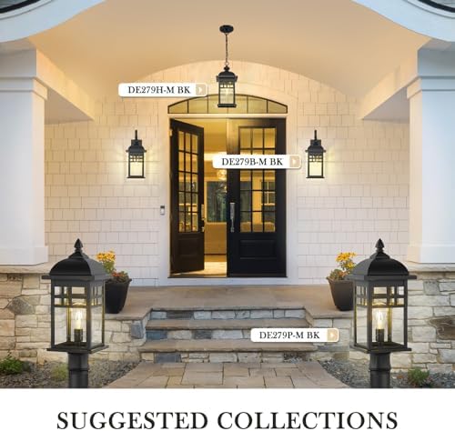 Emliviar 22 Inch Large Outdoor Lamp Post Light, Farmhouse Pole Lights for Outside Patio, Waterproof Aluminum in Black Finish with Seeded Glass, DE279P-M BK - Image 2