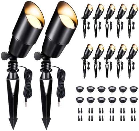 Black Outdoor LED Landscape Lights, 12V Low Voltage, Waterproof Aluminum Spotlights for Home Patio Backyard with 5W MR16 Bulb 2700K 12 Pack by Varmtalys