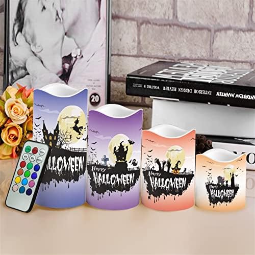 Halloween Flameless Candles with Remote Timer Real Wax Realistic Flickering Battery Operated LED Tealight Pillars with Pumpkin Castle Bat Spider Witch for Halloween Party Decorations - Image 4