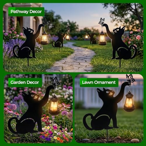 Black Cat Solar Lights Outdoor, 2 Pack Cat Garden Decor - Image 5