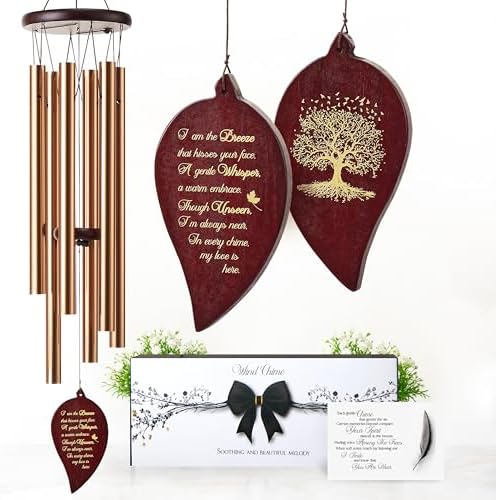 32 Inch Leaf Gold Memorial Wind Chimes for Loss of Loved One Sympathy Gift by CaptainD%C3%A9cor