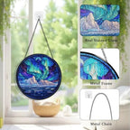 Stained Glass Window Hanging Mountain Sunset Porch Music Scene Sun Catchers Rustic Banjo Violin Lantern Floral Suncatchers for Home Porch Garden Indoor & Outdoor Decor (9.8x9.8 in) - Image 6