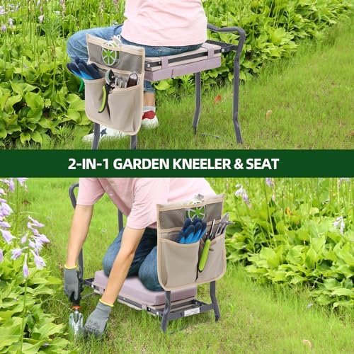 Ohuhu Upgraded Garden Kneeler and Seat 2-in-1 Foldable Gardening Stool with Detachable Soft Kneeling Pad, Garden Bench Heavy Duty with Large Tool Bag and Pouch, for Women Men Gardener - Image 4