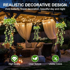 Solar Hanging Garden Lights, 4 Pack 66 LED Outdoor Lights with Realistic Milan Grass & White Flowers, IP65 Waterproof Solar Lanterns for Patio, Porch, Fence, Pergola & Backyard Decor, Auto On/Off - Image 4