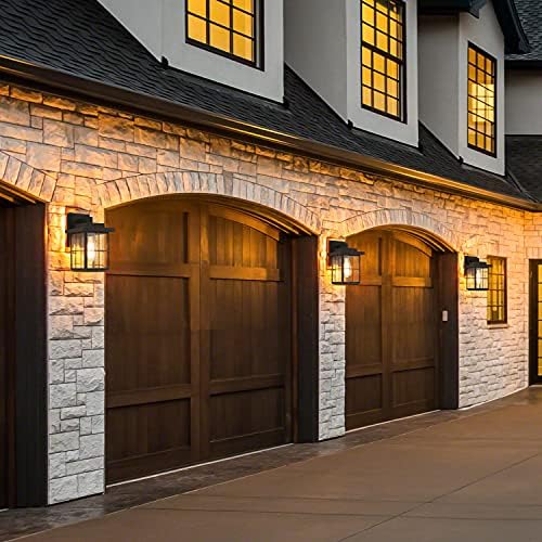 LALUZ Outdoor Wall Light with Seeded Glass, Rectangle Exterior Porch Light with Cross Bar, 1 Pack Waterproof and Anti-Rust Outside Lamp for Porch, Backyard, Patio, Garage, Black - Image 7