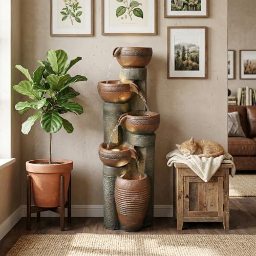Hamiedun 5 -Tier Water Fountain Outdoor Decor, Large Waterfalls Fountains for Outsides with LED Lights, Indoor and Outdoor Fountain for Garden, Patio, Deck, Porch, Backyard and Home Art Decor - Image 2