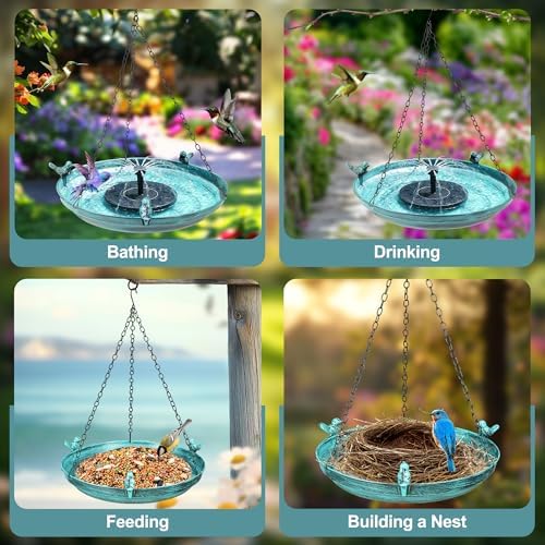 DazSpirit 14.9" Hanging Bird Bath with Solar Fountain for Outdoors - Image 2
