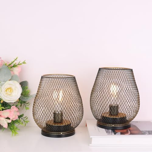 NEEDOMO Set of 6 Battery Operated Lamp Outdoor Table Lantern, LED Metal Cage with Timer Mode, Vintage Decorative Lights Cordless Lamp Indoor Outdoor Patio Bedroom Living Room (Golden) - Image 5