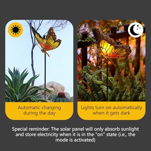 Metal Solar Garden Light Colorful Butterfly, Yellow - Image 5