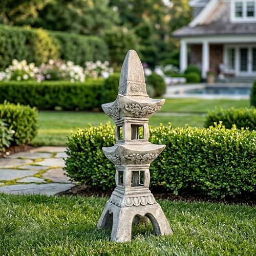 35.5''High Asian Zen Pagoda MGO Tall Lantern Statue by GRASOLAR