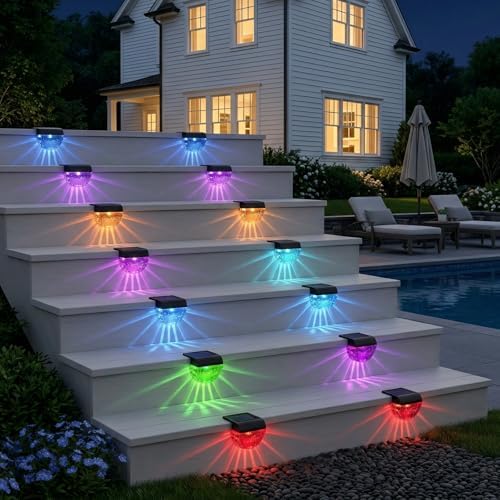 Melunar 16 Pack Solar Deck Lights Outdoor, Solar Step Lights Waterproof for Outside, Yard, Patio, Garden, Pool, Railing, Stairs, Fence (Color Changing) - Image 4