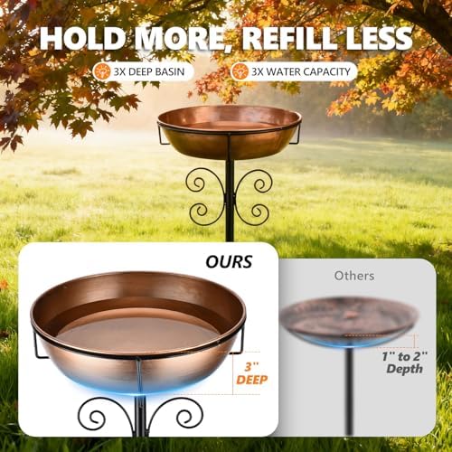 3" Deep 43" Tall Metal Bird Bath for Outside, Birdbath for Outdoors - Image 2