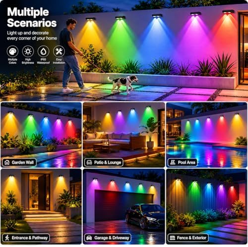Solar Fence Lights, 4Packs Magnetism RGB Color Changing IP65 Waterproof, Deck for Fence Patio Step Wall - Image 7
