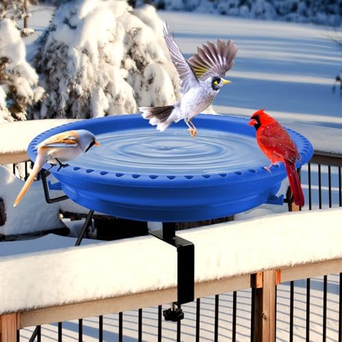 Daoeny Heated Bird Baths for Outdoors, Upgraded 100W Thermostatically Controlled Heated Bird Bath for Deck Railing, Heated Bird Bath for Outside Winter Garden Yard Patio Decor (Blue) by Daoeny