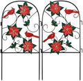 hogardeck Outdoor Christmas Decorations, 2 Pcs Metal Fence Floral Decorative Garden Stakes with Poinsettia Red Birds for Christmas Decor, Yard Signs for Garden Lawn Patio Home by HOGARDECK
