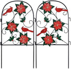 hogardeck Outdoor Christmas Decorations, 2 Pcs Metal Fence Floral Decorative Garden Stakes with Poinsettia Red Birds for Christmas Decor, Yard Signs for Garden Lawn Patio Home by HOGARDECK