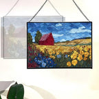 Barn Surrounded by Summer Wildflowers Rectangular Stained Glass Suncatcher – Hanging Window Panel with Animal & Nature Scene – Vibrant Glass Art Gift for Wildlife, Fantasy, Nature Lovers 5PBAyy - Image 3
