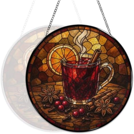Mulled Wine Cinnamon Stained Glass Suncatcher 9.8" Colorful Window Hanging Ornament, Retro Sun Catcher Decor with Chain for Home Wall Garden Birthday Christmas Mothers Day - Image 5