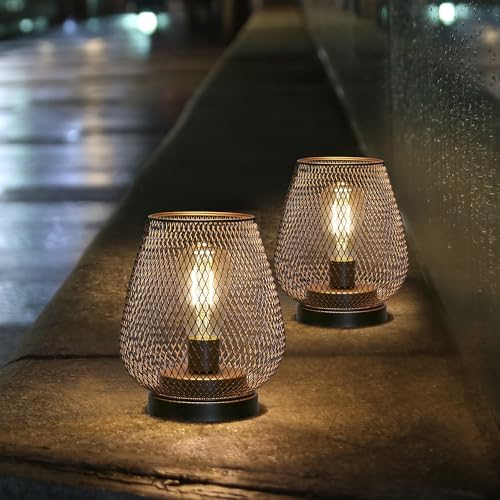 JHY DESIGN Set of 2 Metal Cage LED Lantern Battery Powered Cordless Accent Light with LED Great for Weddings Parties Patio Events for Indoors Outdoors - Image 2