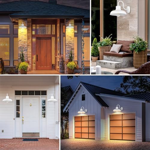 TOBUSA 2-Pack Dusk to Dawn Outdoor Wall Lights, Waterproof Farmhouse Gooseneck Barn Lights, 11.5'' White Outside Wall Sconces for House, Porch, Garage - Image 6