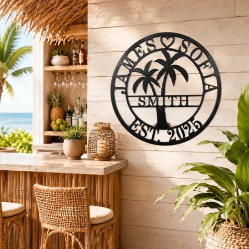 Personalized Metal Palm Tree Sign, Custom Signs Outdoor Palm Tree, Personalized Palm Tree Sign, Metal Palm Anniversary Wedding Gifts, Palm Tree Metal Wall Art, Custom Metal Sign with Palm Tree - Image 4
