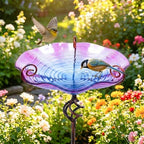 MUMTOP Glass BirdBaths, Garden Outdoor Birdfeeder with Metal Stake, Purple - Image 2