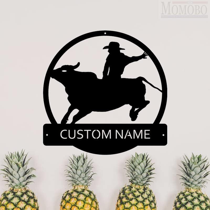 Bull Rider Custom Name Sign Metal Wall Art Personalized Last Name Plaque Outdoor Metal Wall Art Personalized Gift for Wedding/Housewarming by MOMOBO