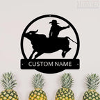 Bull Rider Custom Name Sign Metal Wall Art Personalized Last Name Plaque Outdoor Metal Wall Art Personalized Gift for Wedding/Housewarming by MOMOBO