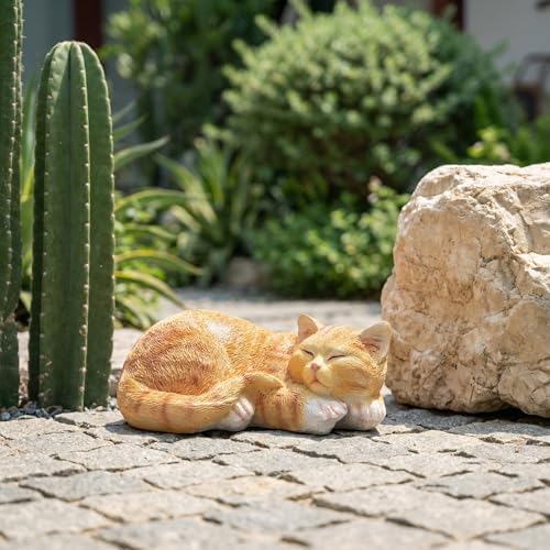 Garden Decor 11.4” Cat Statue Outdoor Statue, Cat Figurines Garden Statues & Sculpture Decoration, Sleeping Cat Statue Decor for Patio, Porch and Lawn, Gifts for Cat Lover and Mom, Cat Memorial Stone - Image 4
