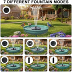 Solar Bird Bath Fountain, Green Metal Stand, 7 Nozzle, Outdoor Garden Decor - Image 3