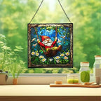 Swinging Garden Gnome Stained Glass Suncatcher – Square Hanging Window Panel for Home or Greenhouse – Whimsical Glass Art Gift for Garden Lovers, Christmas, Halloween, Father Days 5tGEG5 - Image 2