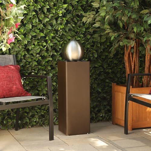 Alpine Corporation CPS188 Indoor Outdoor Modern Metal Orb Water Floor Fountain with River Rock Stone for Patio, Garden and Living Room, 37" H, Brown - Image 2