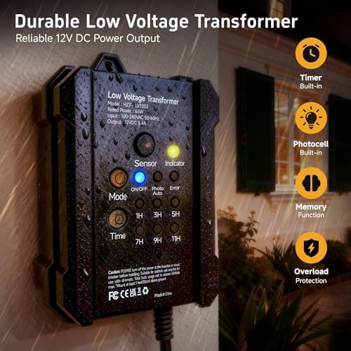 Gardenreet 65W Low Voltage Landscape Lighting Transformer with Timer and Photocell Sensor IP65 Waterproof, 12V DC for Outdoor LED Pathway, Spotlights - Image 2