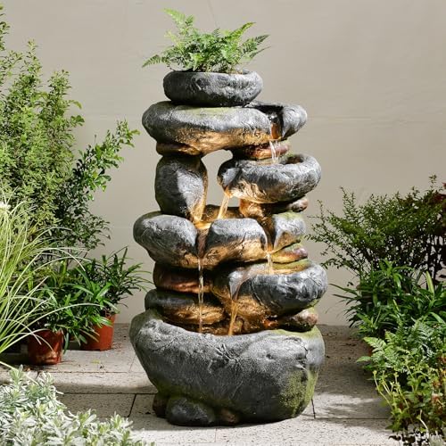 5-Tiers Cascading Outdoor Waterfall Fountain 29.5" H Standing Fountain by KAISOKUFOUNTAIN