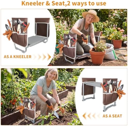 Garden Kneeler & Seat with 4-Piece Gardening Tool Set, Brown - Image 4