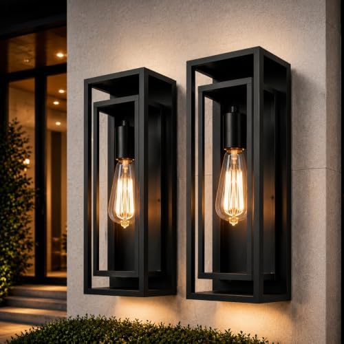 18 Inch 2 Pack Outdoor Wall Lantern Light Fixture，Large Black Exterior Wall Sconce with Clear Glass | Waterproof Anti-Rust Porch Light with E26 Socket for Entryway, Patio, Garage by KsDhewi