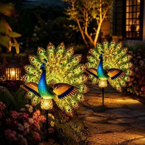 Solar Peacock Garden Sculpture Outdoor Decor Light，2pcs by Unknown