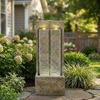 39" Outdoor Water Fountain, Modern LED Water Wall Fountain Resin by GREHOME