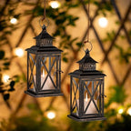 Lantern Decorative Indoor & Outdoor, 2 Pack Large Hanging Candle Lanterns Home Decor, Vintage Metal Candle Holders for Front Porch Patio Wedding Party, Halloween Christmas Decorations (Black) - Image 4