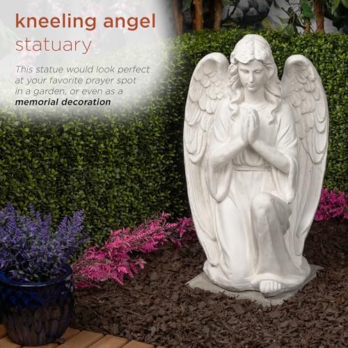 Alpine Corporation 27" Tall Indoor/Outdoor Kneel Praying Angel Statue, Tabletop Garden Decor, White - Image 5