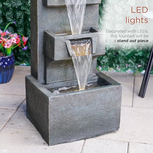 Alpine Corporation TZL406 33" 3 Tier Basin Cascading Fountain with LED Lights, Outdoor Water Feature for Garden, Patio, Backyard & Home Decor, Elegant Waterfall Design, Gray - Image 6
