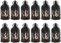 12-Pack Mini Lanterns with Flickering LED Candles for Ramadan, Moroccan Decorative Hanging Lanterns for Halloween, Christmas, Wedding, Black Lantern for Table Centerpiece, Home & Party Decor by ReperlaSpecialMiniSmallLanternDecoration