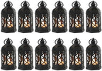 12-Pack Mini Lanterns with Flickering LED Candles for Ramadan, Moroccan Decorative Hanging Lanterns for Halloween, Christmas, Wedding, Black Lantern for Table Centerpiece, Home & Party Decor by ReperlaSpecialMiniSmallLanternDecoration