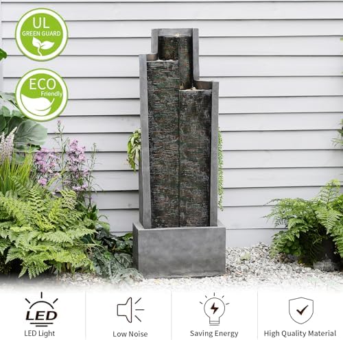 Sunlinua 49.6H Modern Outdoor Water Fountain with LED Light Garden - Image 5